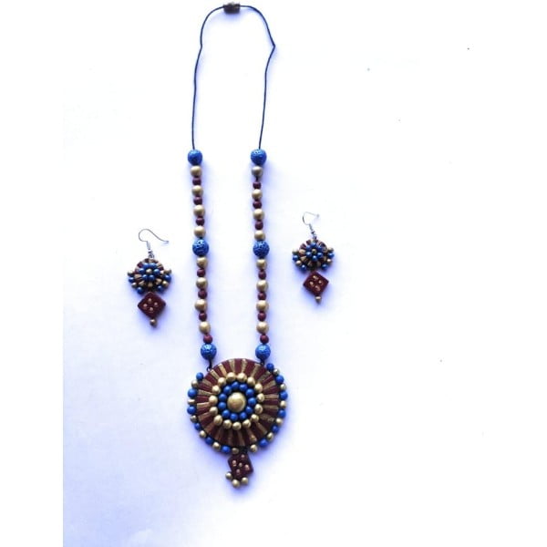 Blue meets Maroon Terracotta Necklace Set |