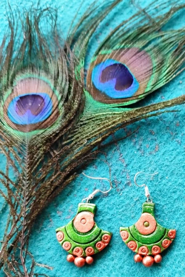 Arc Shaped Green Terracotta Earrings