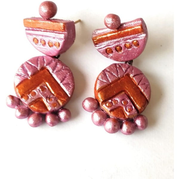 Peach Pink Small Sized Terracotta Earring | Peach Pink Small Sized Terracotta Earring |