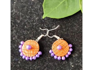 Orange Purple Small Sized Terracotta Earrings