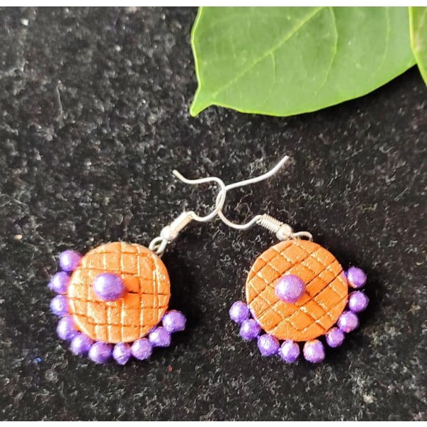 Orange Purple Small Sized Terracotta Earrings