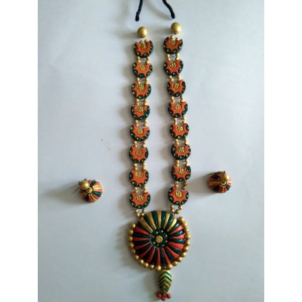 Handmade Clay Orange Necklace Set