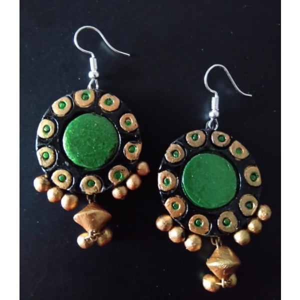 Chandbali With Attractive Green And Hanging Beads |