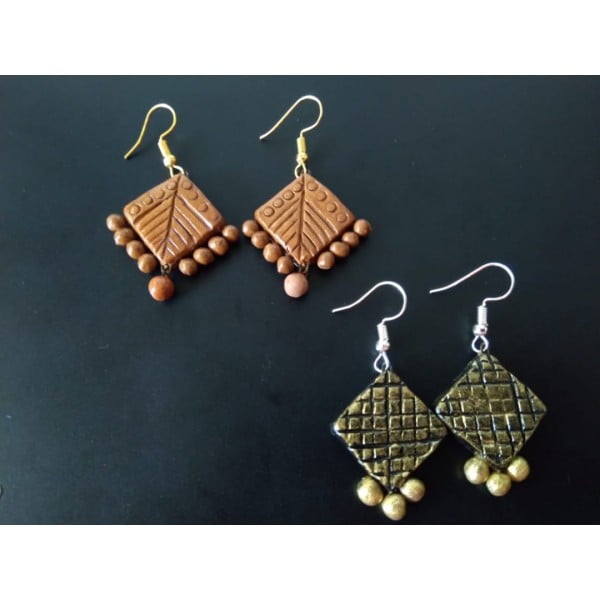 Crafted Pan Leaf And Cubic Styled Earrings Set of 2 |