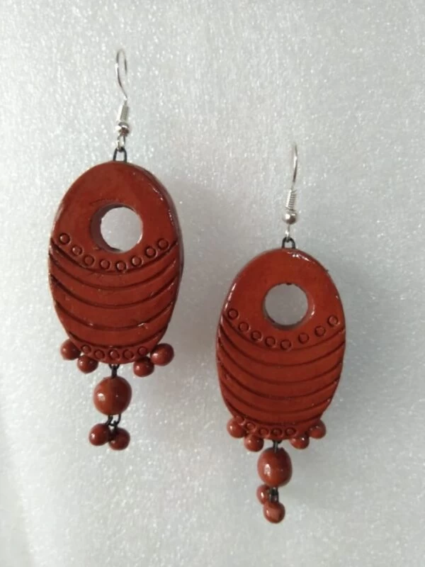 Terracotta Drop Earring With Hanging Beads |