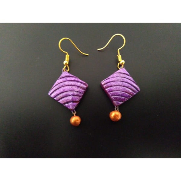 Lavender Colored Terracotta Earring With Copper Beads |