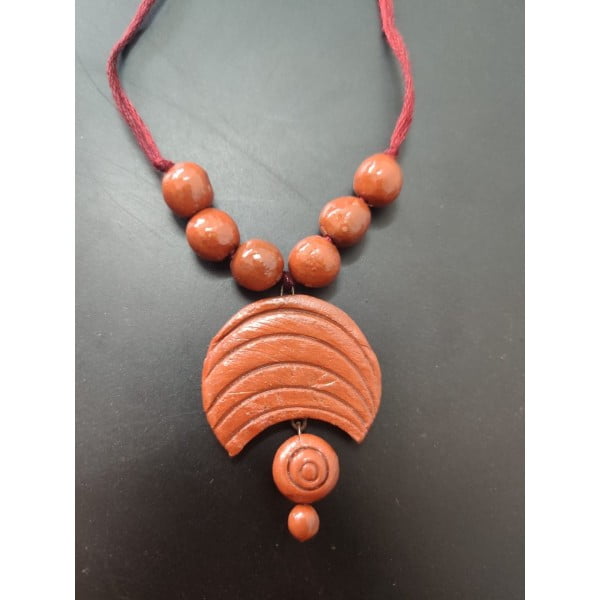 Crescent Moon With Terracotta Hanging Beads Necklace |