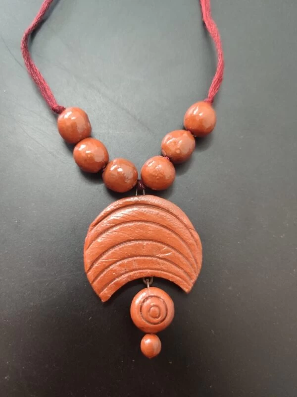 Crescent Moon With Terracotta Hanging Beads Necklace |