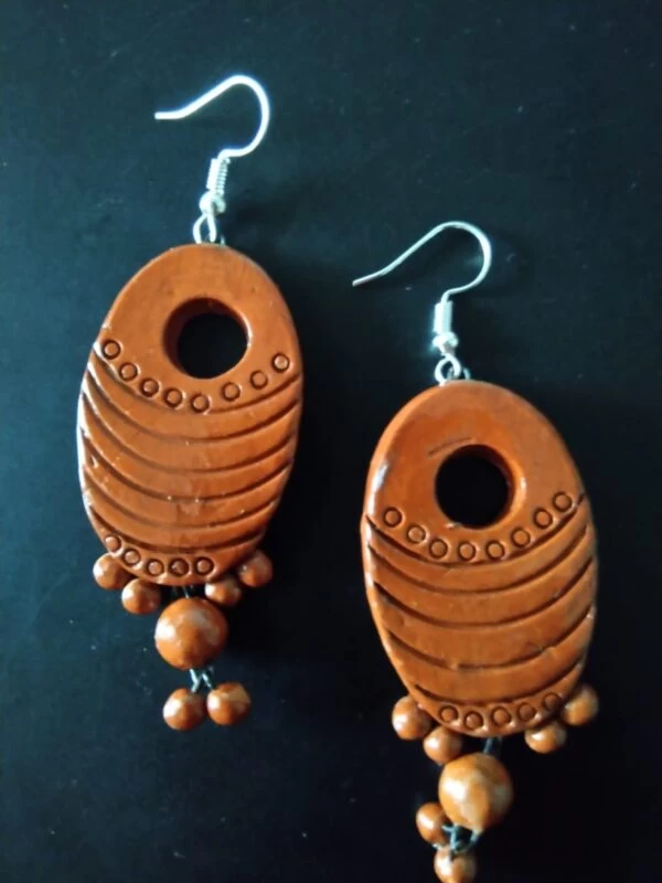 Terracotta Drop Earring With Hanging Beads |