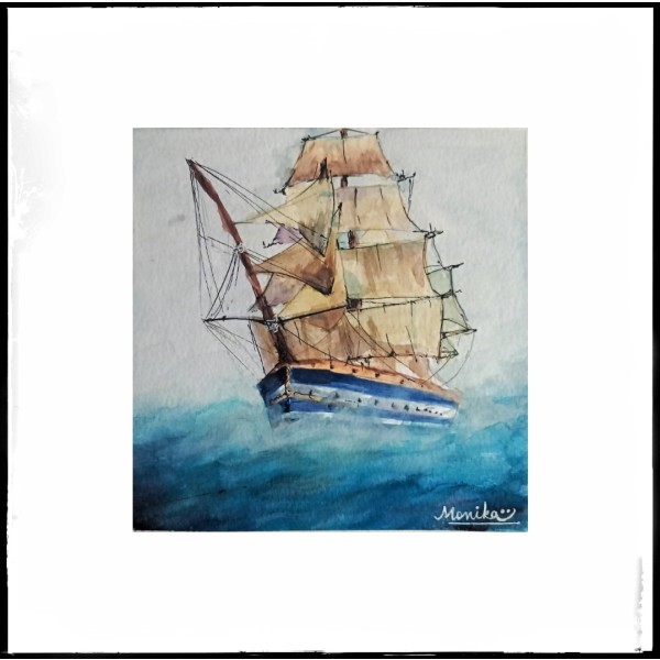 Ship in the Sea, Water colour Painting | Ship in the Sea Water colour Painting |